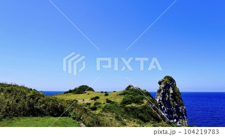 壱岐島のシンボルである猿岩の晴れた風景 104219783