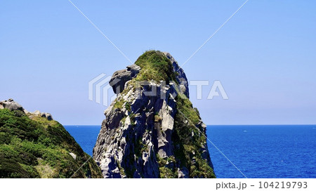 壱岐島のシンボルである猿岩の晴れた風景 104219793