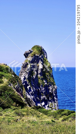 壱岐島のシンボルである猿岩の晴れた風景 104219795