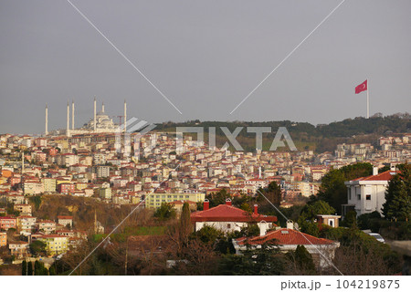 high angle view of Camlica Mosque in istanbul high angle view of Camlica Mosque in istanbul 104219875