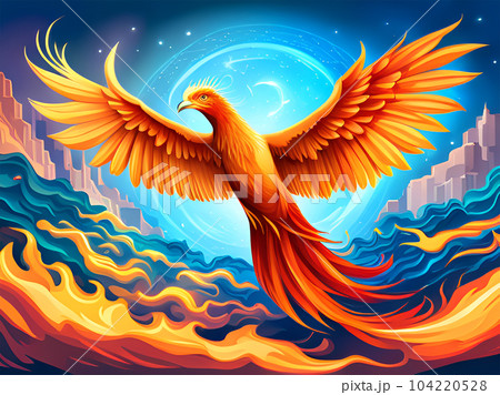 Colorful phoenix bird, symbol of rebirth - Generative AI 104220528