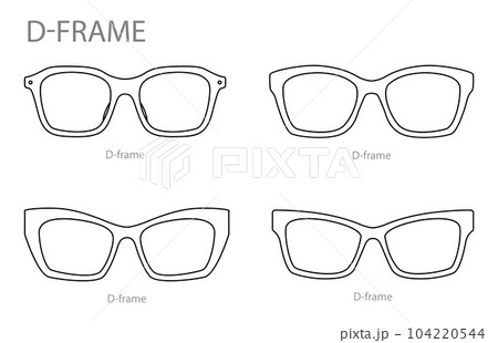 Set of D-frame frame glasses fashion accessory illustration. Sunglass front view for Men, women, unisex silhouette 104220544