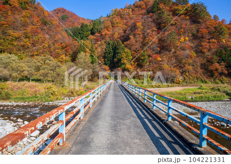 魚野川　神弁橋　秋景色　新潟県湯沢町　　 104221331