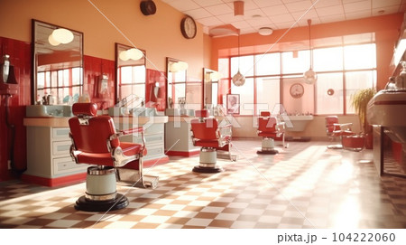 Barbershop with retro interior, Retro style beauty salon. 104222060