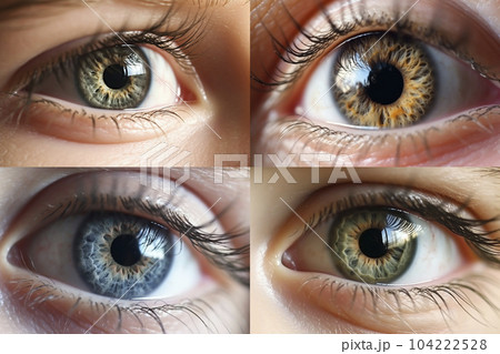 女性の目元のクローズアップのコラージュ「AI生成画像」 104222528