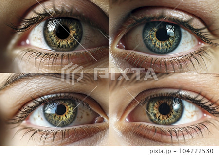 女性の目元のクローズアップのコラージュ「AI生成画像」 104222530