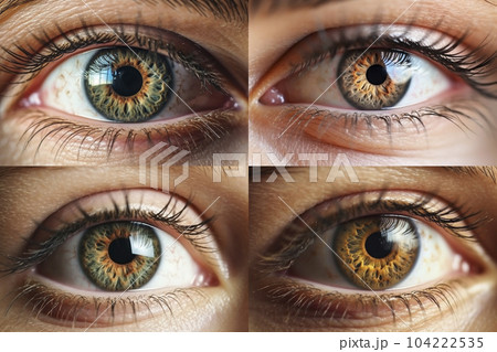 女性の目元のクローズアップのコラージュ「AI生成画像」 104222535