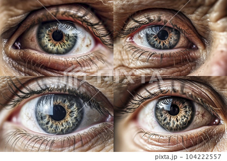 シワのある老人の目元のコラージュ「AI生成画像」 104222557