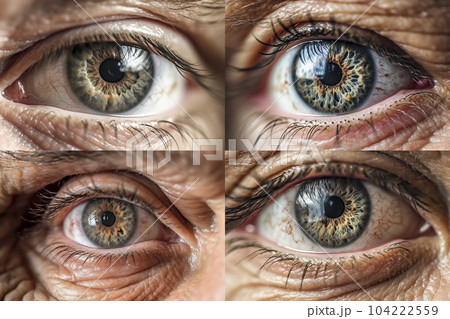 シワのある老人の目元のコラージュ「AI生成画像」 104222559