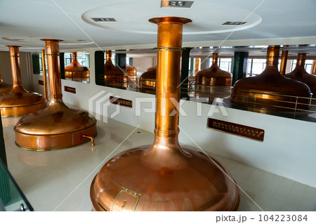 Tanks for storage and fermentation of beer in beer factory Tanks for storage and fermentation of beer in beer factory 104223084