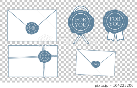 Envelope and sealing wax seal blue 104223206