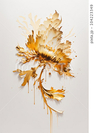 Abstract floral oil painting. Golden and yellow pastel marigold flower on white background. Generative AI 104223349