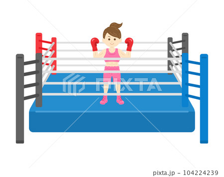 ボクシングリングに立つ、女性ボクサーのイラスト 104224239