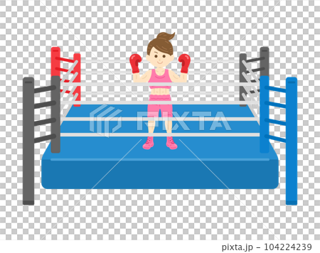 一名女拳擊手站在拳擊場上的插圖 104224239