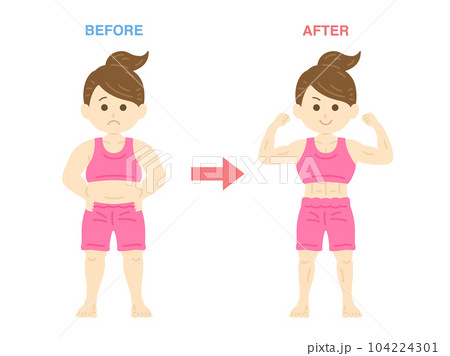 ダイエットした女性の、ビフォーアフターのイラスト ダイエットした女性の、ビフォーアフターのイラスト 104224301