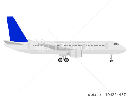 横からみた車輪を出して着陸する飛行機のイラスト素材 [104224477] - PIXTA