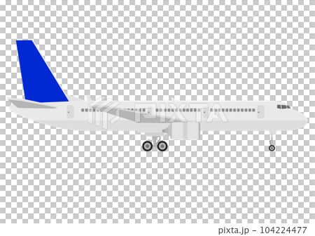 Airplane landing with wheels seen from the side 104224477