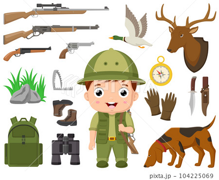Cute little boy with hunters equipment 104225069