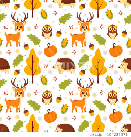 Autumn Seamless Pattern Illustration Element Panoramic of Maple Trees Fallen in Cartoon Template Hand Drawn 104225371