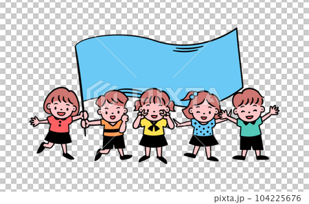 イベント・応援イメージの旗・フラッグを持ったキッズ・こどものコピースペースのあるベクターイラスト 104225676