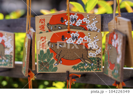 建仁寺塔頭　禅居庵（摩利支天堂）　西側参道にずらっと架けられている亥の絵馬 104226349