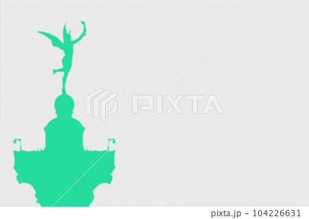 EPS vector silhouette of a winged Mercury holding a torch in an upraised arm, perched on one foot atop a column. Green silhouette on white background with clipping path. Vector illustration 104226631