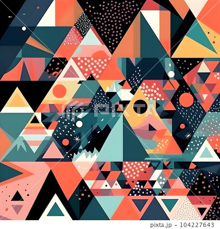 Seamless pattern with triangles and circles abstract background. Generative ai 104227643