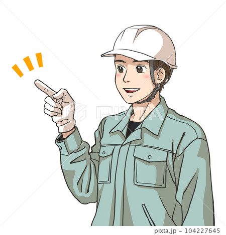 指差し確認をする作業服の男性 104227645