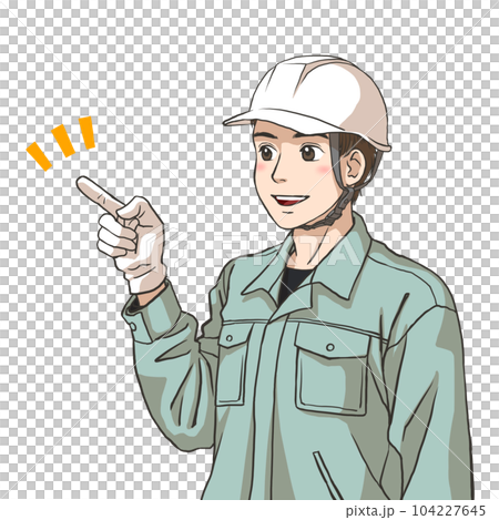 指差し確認をする作業服の男性 104227645
