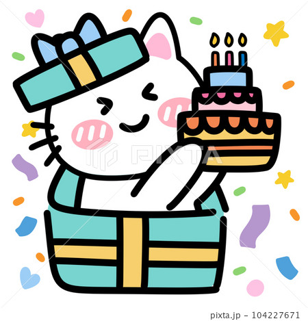 Happy birthday from cute cat Celebration  Bubble note paper journal daily planner stickers note Background texture line wallpapers work flower 104227671