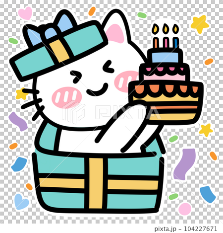 Happy birthday from cute cat Celebration  Bubble note paper journal daily planner stickers note Background texture line wallpapers work flower 104227671