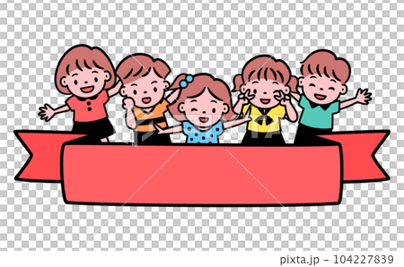 Vector title frame material of children and gift ribbon _ red 104227839