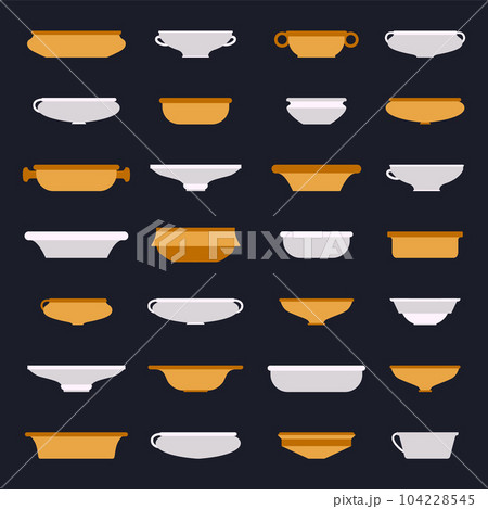 Vector flat illustration set. Various dishes for food. traditional crockery Vector flat illustration set. Various dishes for food. traditional crockery 104228545