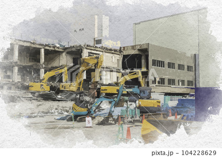 水彩画風　広島駅解体工事　広島県広島市 104228629