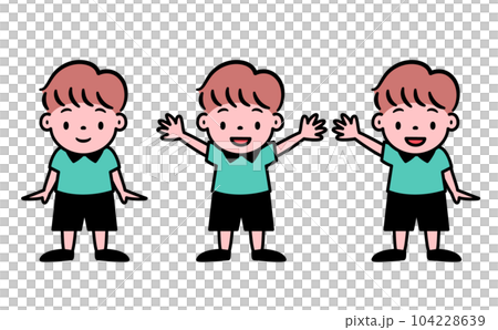萬歲、慶幸、問候、普通男孩的可愛流行小孩、孩子們的全身矢量人物插畫素材 萬歲、慶幸、問候、普通男孩的可愛流行小孩、孩子們的全身矢量人物插畫素材 104228639