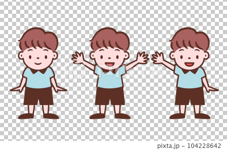 バンザイ・喜ぶ・挨拶・ノーマルな男の子の可愛いポップな子ども・キッズの全身ベクター人物イラスト素材 バンザイ・喜ぶ・挨拶・ノーマルな男の子の可愛いポップな子ども・キッズの全身ベクター人物イラスト素材 104228642