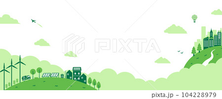エコ・エコロジー・自然・環境保護に配慮した都市生活イメージ　ベクターバナーイラスト 104228979