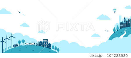 エコ・エコロジー・自然・環境保護に配慮した都市生活イメージ　ベクターバナーイラスト 104228980