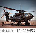 A fantastic helicopter stands in the sandy desert. Generate Ai 104229453