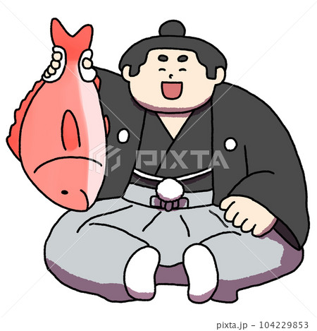 タイを持って喜ぶ力士 104229853