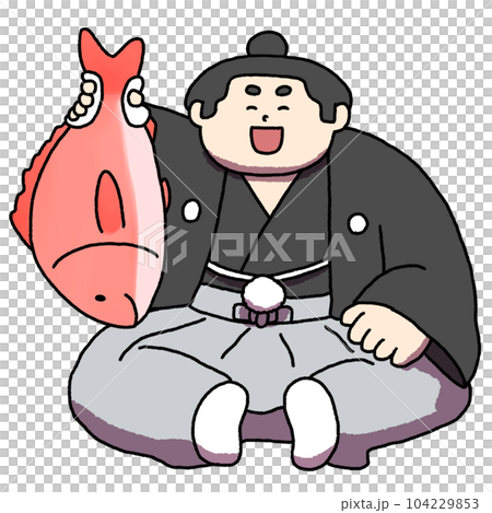 タイを持って喜ぶ力士 104229853