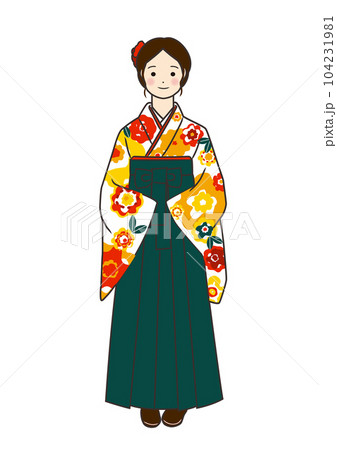 正面を向いた、袴姿の女の子_黄色 104231981