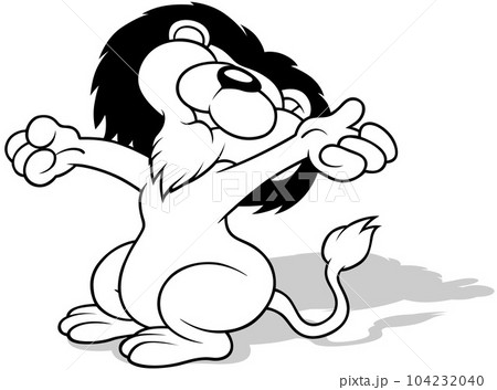 Drawing of a Stretching Lion with a Black Mane Drawing of a Stretching Lion with a Black Mane 104232040