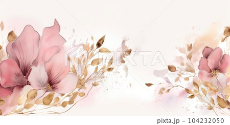 Beautiful abstract gold and pink watercolor floral design background. Generative AI AIG32 104232050