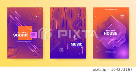 Electronic Music Flyers. Techno Dance Poster. Gradient Wave Movement. 104233167