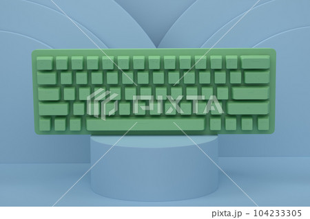 Realistic computer keyboard on cylinder podium with step on monochrome 104233305