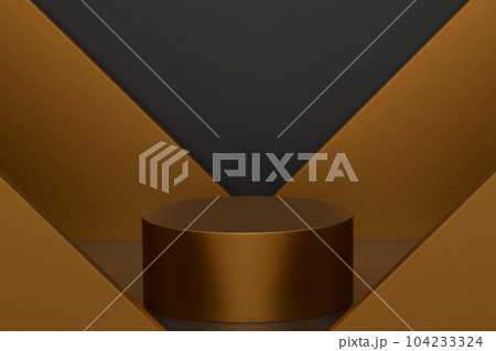 Pastel gold cylinder podium with steps on black background 104233324