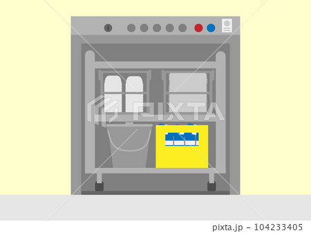 給食をのせたワゴンを専用エレベーターにのせたイラスト 104233405