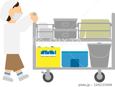 給食をのせたワゴンを運ぶ人のイラスト 104233406
