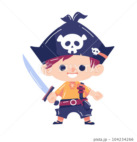 Hand Drawn cute kid pirate in flat style 104234266